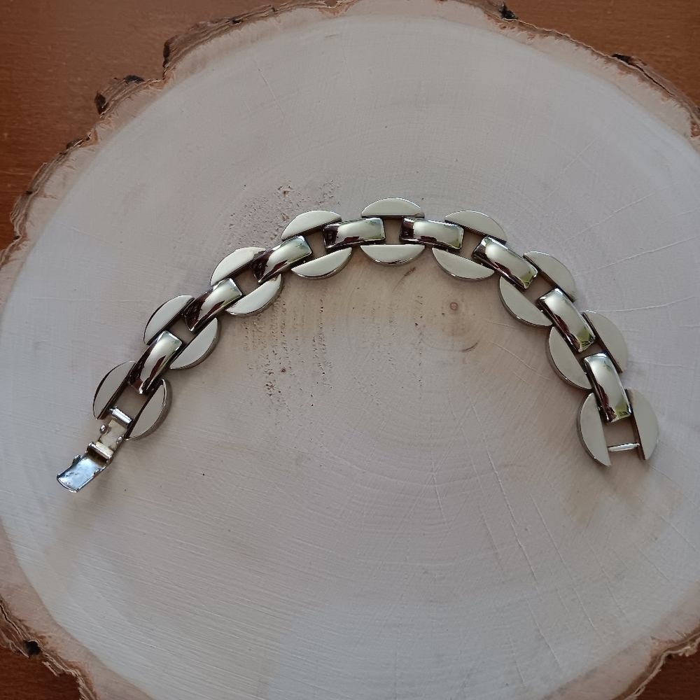 Thick heavy silver tone bracelet